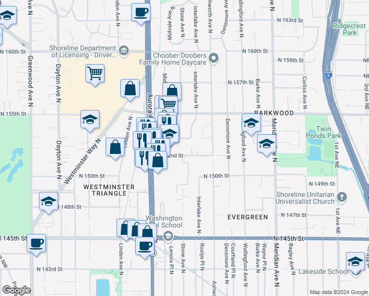 map of restaurants, bars, coffee shops, grocery stores, and more near in Seattle