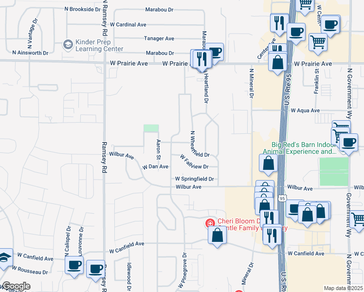 map of restaurants, bars, coffee shops, grocery stores, and more near 940 Harvest Moon Avenue in Coeur d'Alene
