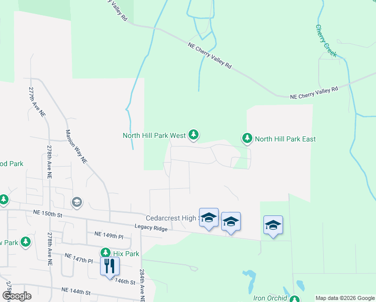 map of restaurants, bars, coffee shops, grocery stores, and more near 28621 Northeast 156th Street in Duvall