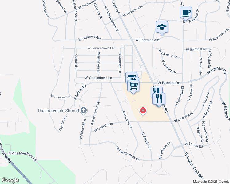 map of restaurants, bars, coffee shops, grocery stores, and more near 8948 North Pamela Street in Spokane