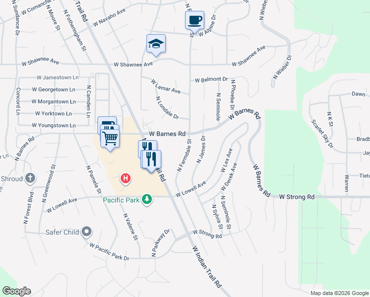 map of restaurants, bars, coffee shops, grocery stores, and more near 9018 North Farmdale Street in Spokane