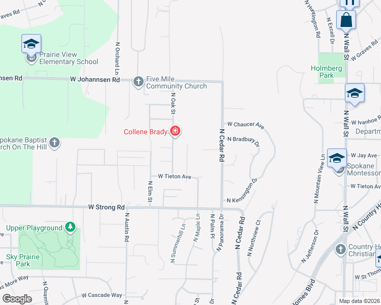 map of restaurants, bars, coffee shops, grocery stores, and more near 9008 North Ash Street in Spokane