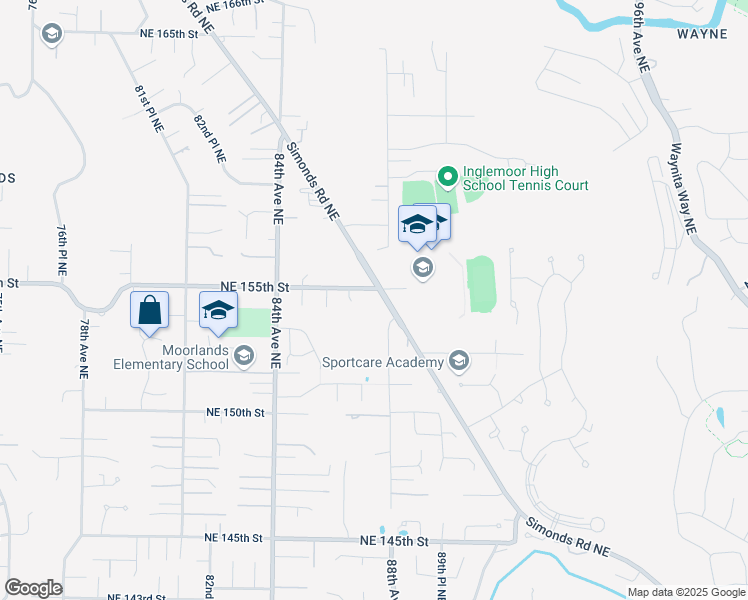 map of restaurants, bars, coffee shops, grocery stores, and more near 15423 Simonds Road Northeast in Kenmore