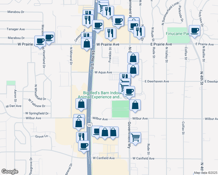 map of restaurants, bars, coffee shops, grocery stores, and more near 200-374 Aqua Avenue in Coeur d'Alene