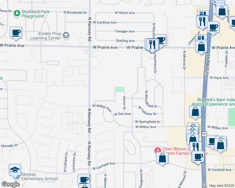 map of restaurants, bars, coffee shops, grocery stores, and more near 7495 North Barbie Street in Coeur d'Alene