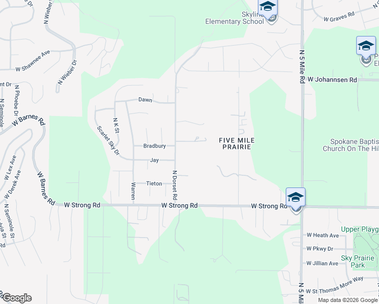 map of restaurants, bars, coffee shops, grocery stores, and more near 9008 North Dorset Road in Spokane