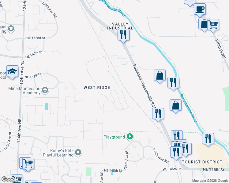 map of restaurants, bars, coffee shops, grocery stores, and more near 15505 133rd Place Northeast in Woodinville