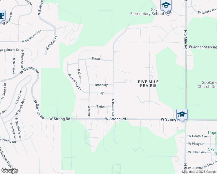 map of restaurants, bars, coffee shops, grocery stores, and more near 3711 West Bradbury Street in Spokane
