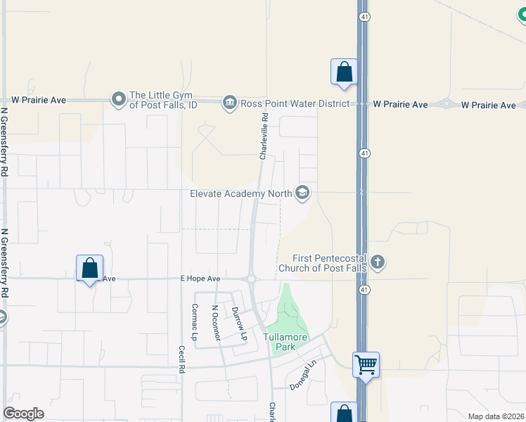 map of restaurants, bars, coffee shops, grocery stores, and more near 4064 Charleville Road in Post Falls