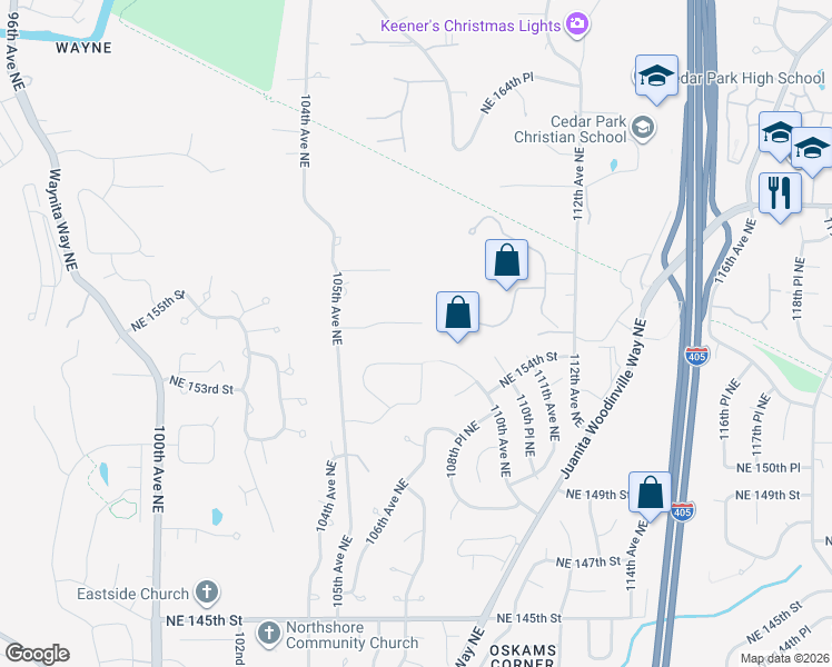 map of restaurants, bars, coffee shops, grocery stores, and more near 10623 Northeast 155th Place in Bothell
