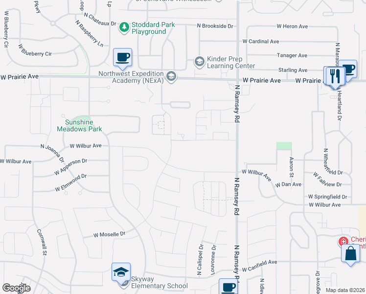 map of restaurants, bars, coffee shops, grocery stores, and more near 7623 North Ramsey Road in Coeur d'Alene