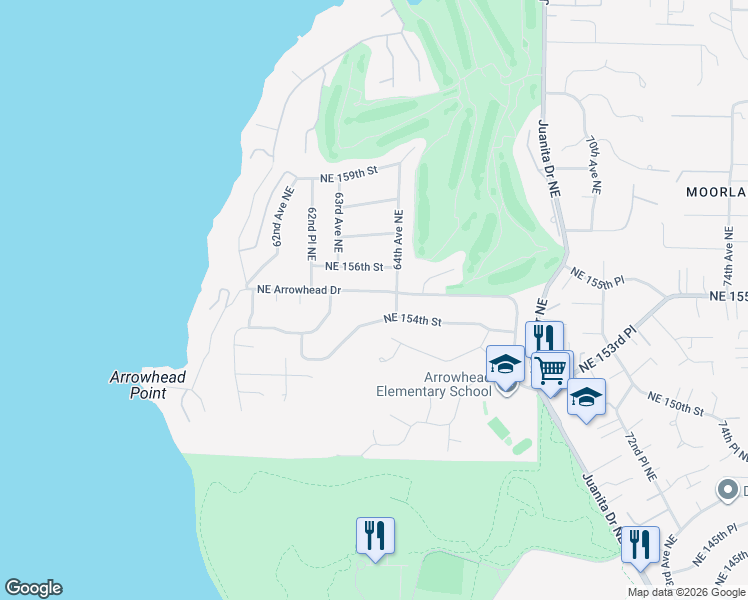 map of restaurants, bars, coffee shops, grocery stores, and more near 6335 Northeast Arrowhead Drive in Kenmore