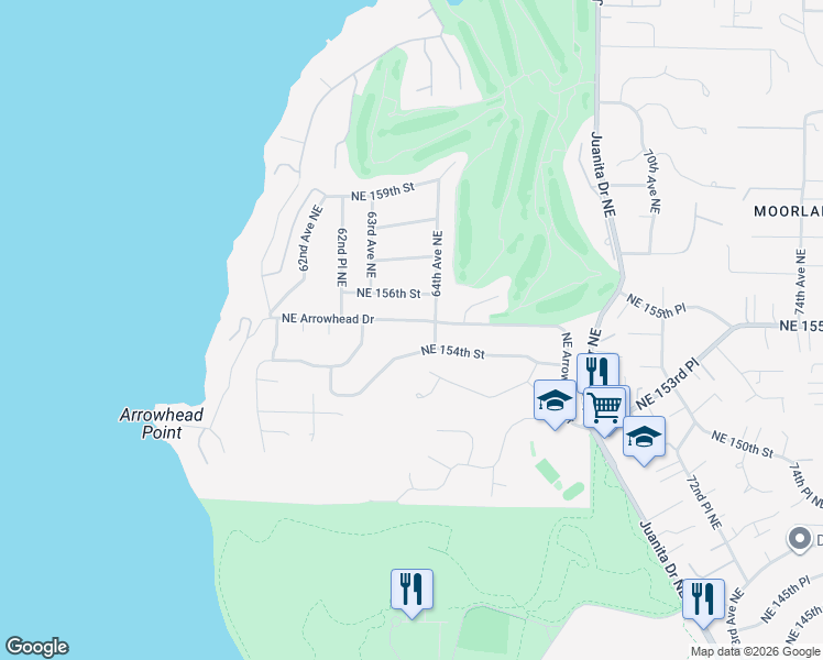 map of restaurants, bars, coffee shops, grocery stores, and more near 6335 Northeast Arrowhead Drive in Kenmore