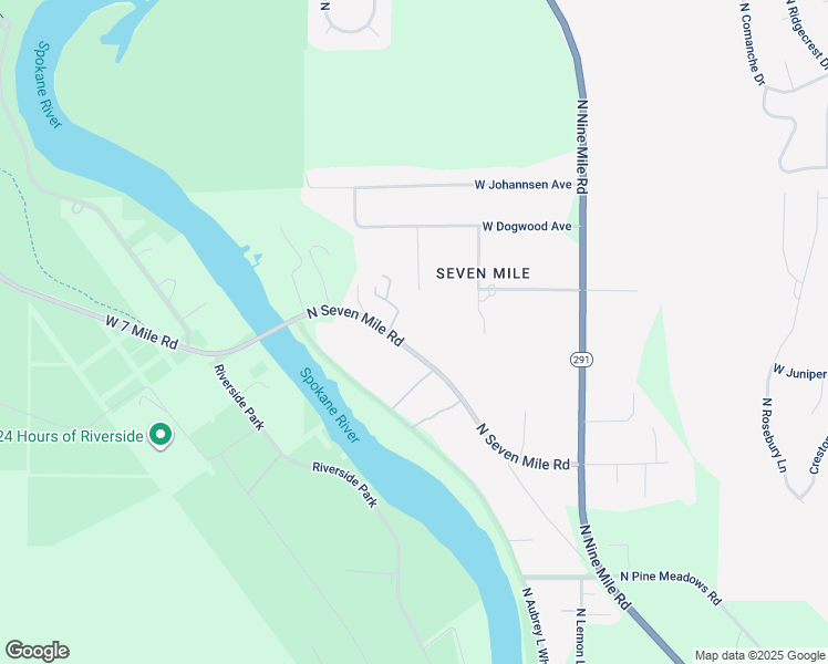 map of restaurants, bars, coffee shops, grocery stores, and more near 9008 North Seven Mile Rd in Nine Mile Falls