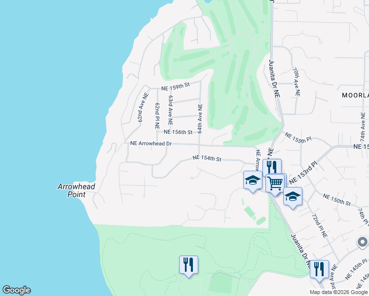 map of restaurants, bars, coffee shops, grocery stores, and more near 6335 Northeast Arrowhead Drive in Kenmore