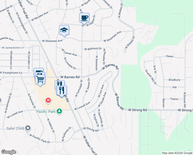map of restaurants, bars, coffee shops, grocery stores, and more near 4708 West Lowell Avenue in Spokane