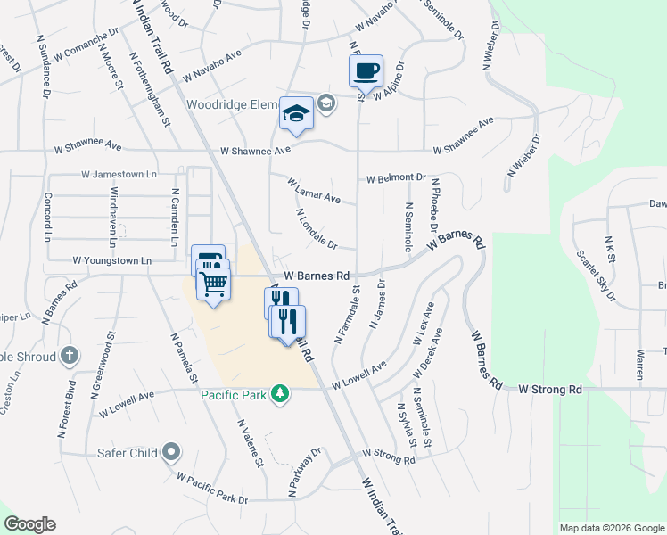 map of restaurants, bars, coffee shops, grocery stores, and more near 4909 West Barnes Road in Spokane