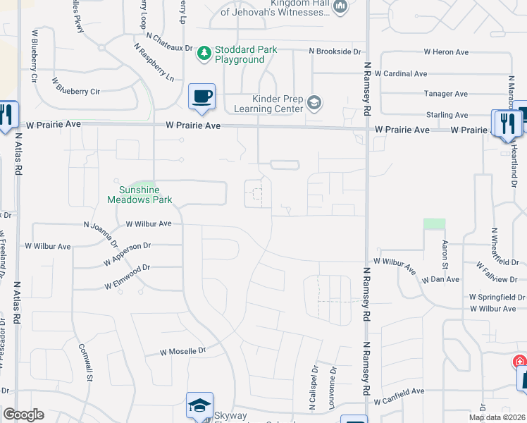 map of restaurants, bars, coffee shops, grocery stores, and more near 7635 North Ramsey Road in Coeur d'Alene