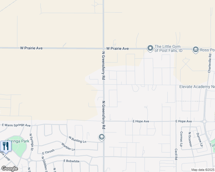 map of restaurants, bars, coffee shops, grocery stores, and more near 3521 North Greensferry Road in Post Falls