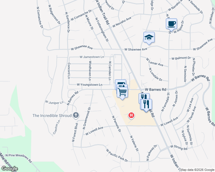 map of restaurants, bars, coffee shops, grocery stores, and more near 8948 North Pamela Street in Spokane