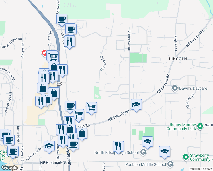 map of restaurants, bars, coffee shops, grocery stores, and more near 19762 Garnet Court Northeast in Poulsbo
