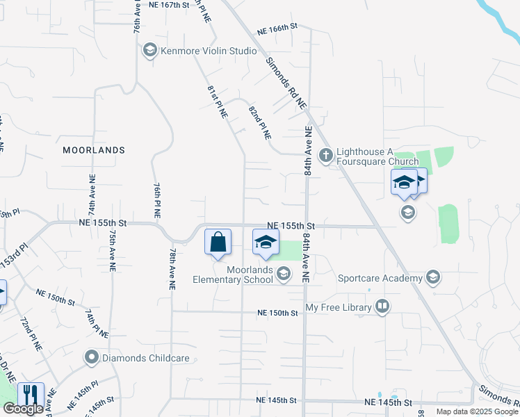 map of restaurants, bars, coffee shops, grocery stores, and more near 8111 Northeast 157th Street in Bothell