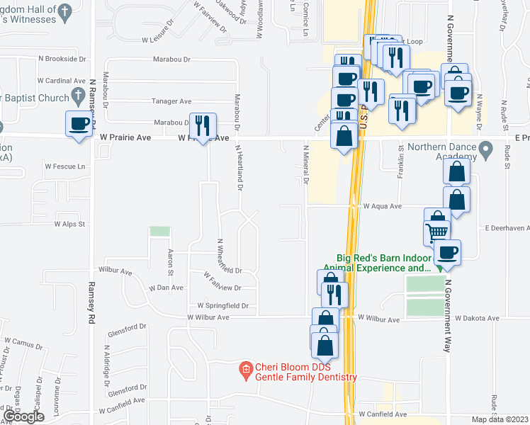 map of restaurants, bars, coffee shops, grocery stores, and more near 7784 North Sweet River Court in Coeur d'Alene