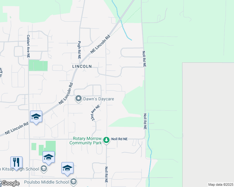 map of restaurants, bars, coffee shops, grocery stores, and more near 2414 Northeast Confucius Way in Poulsbo