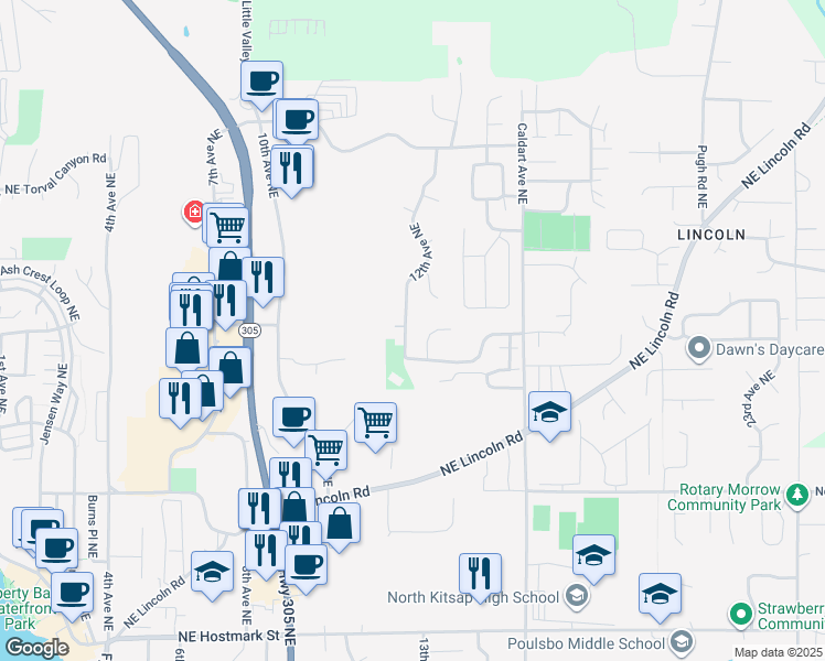 map of restaurants, bars, coffee shops, grocery stores, and more near 19674 12th Avenue Northeast in Poulsbo