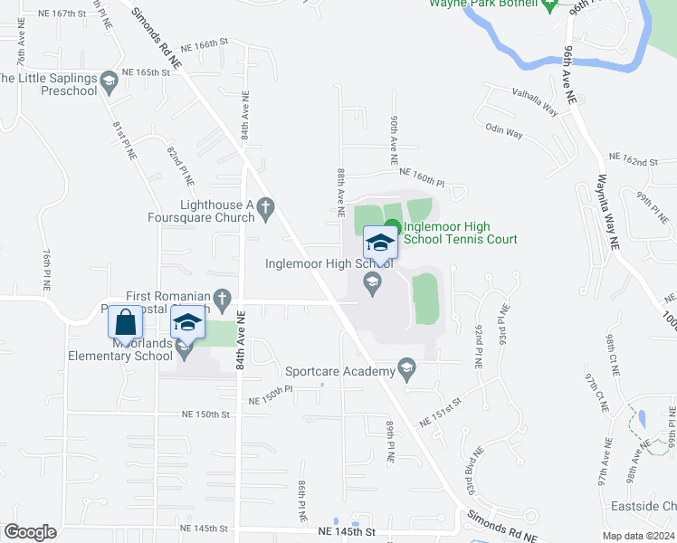 map of restaurants, bars, coffee shops, grocery stores, and more near 15607 88th Avenue Northeast in Kenmore