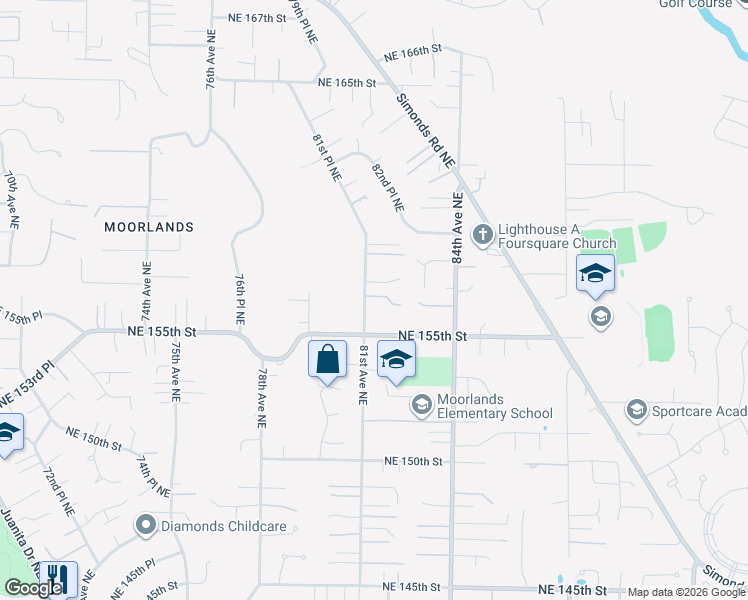 map of restaurants, bars, coffee shops, grocery stores, and more near 8111 Northeast 157th Street in Bothell