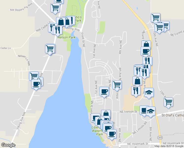 map of restaurants, bars, coffee shops, grocery stores, and more near 15 Northeast Peterson Street in Poulsbo
