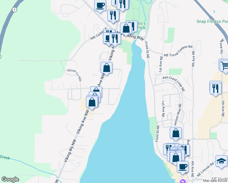 map of restaurants, bars, coffee shops, grocery stores, and more near 420 Northwest Liberty Road in Poulsbo