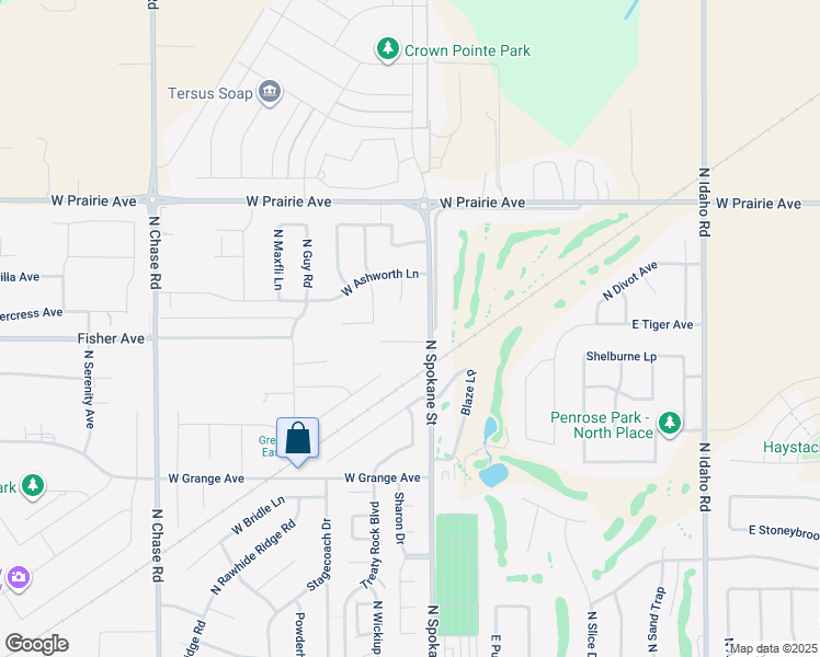map of restaurants, bars, coffee shops, grocery stores, and more near 3712 North Cleveland Court in Post Falls