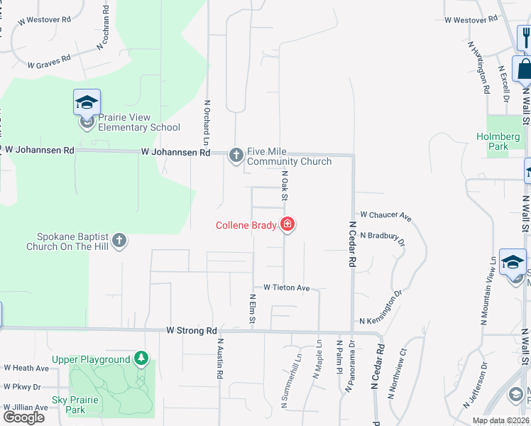 map of restaurants, bars, coffee shops, grocery stores, and more near 1726 West Rain Lane in Spokane