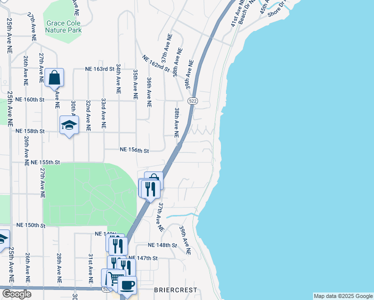 map of restaurants, bars, coffee shops, grocery stores, and more near 15530 Bothell Way Northeast in Lake Forest Park