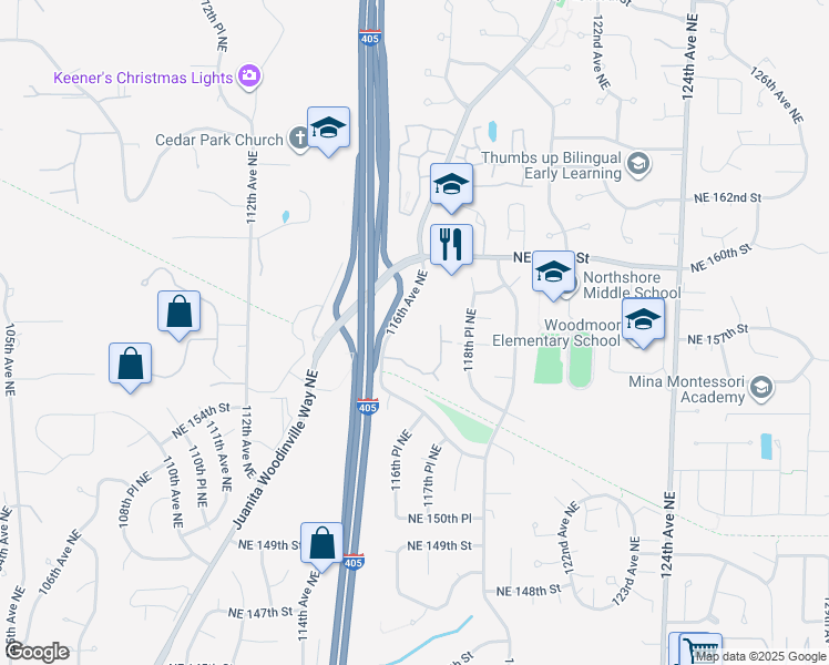 map of restaurants, bars, coffee shops, grocery stores, and more near 15700 116th Avenue Northeast in Bothell