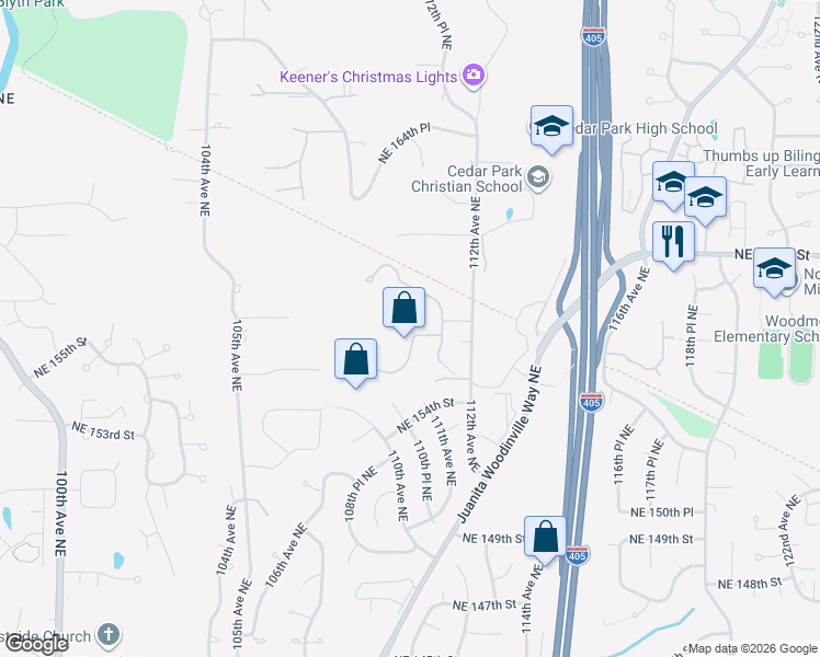 map of restaurants, bars, coffee shops, grocery stores, and more near 11002 Northeast 157th Street in Bothell