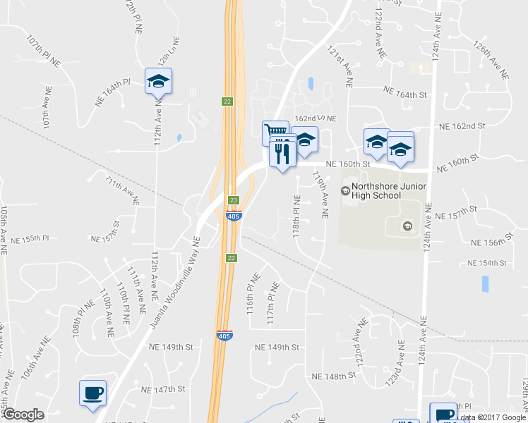 map of restaurants, bars, coffee shops, grocery stores, and more near 15730 116th Avenue Northeast in Bothell