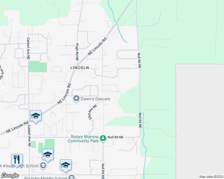 map of restaurants, bars, coffee shops, grocery stores, and more near 2414 Northeast Confucius Way in Poulsbo