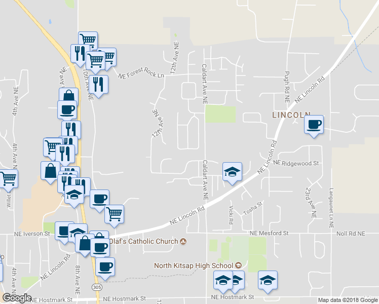 map of restaurants, bars, coffee shops, grocery stores, and more near 19700 Mosjon Circle Northeast in Poulsbo