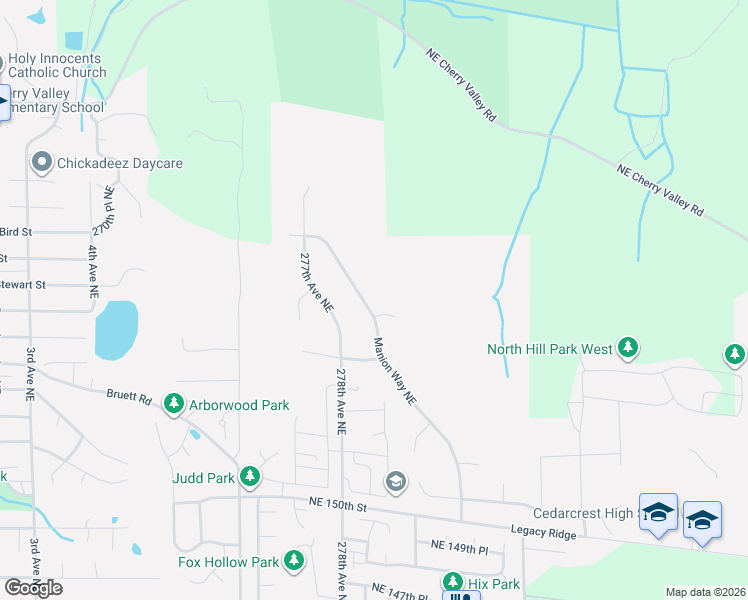map of restaurants, bars, coffee shops, grocery stores, and more near 15730 Manion Way Northeast in Duvall
