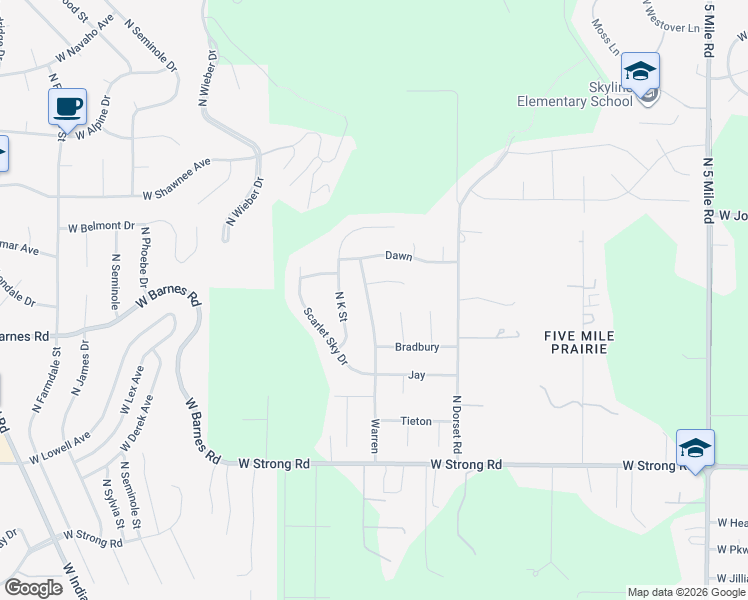 map of restaurants, bars, coffee shops, grocery stores, and more near 9210 North Warren Street in Spokane