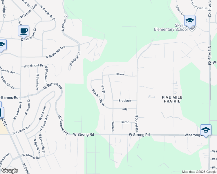 map of restaurants, bars, coffee shops, grocery stores, and more near 9210 North Warren Street in Spokane