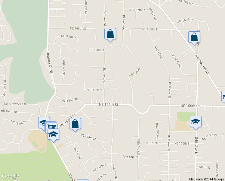 map of restaurants, bars, coffee shops, grocery stores, and more near 7431 NE 156th St in Kenmore