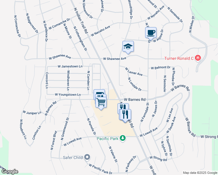 map of restaurants, bars, coffee shops, grocery stores, and more near 9212 North Coursier Lane in Spokane