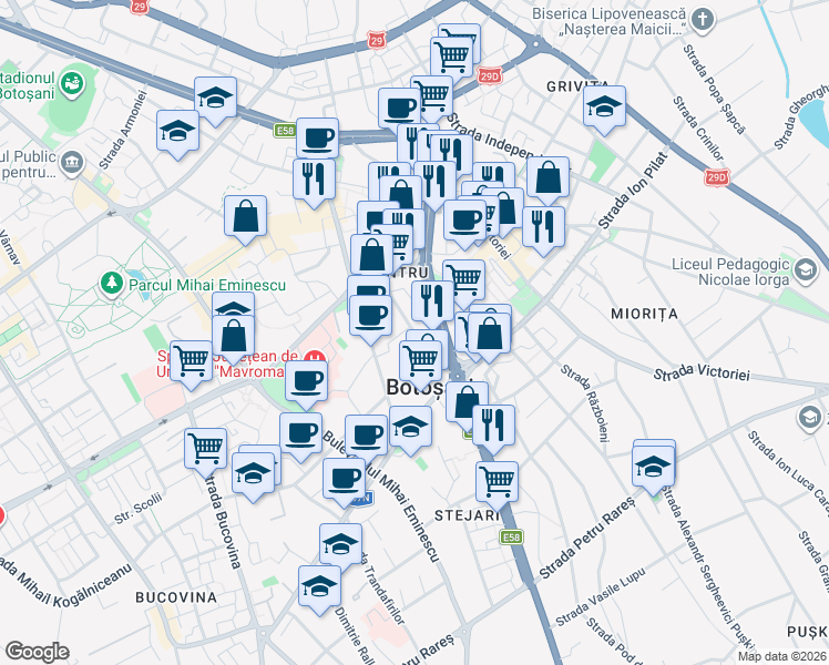 map of restaurants, bars, coffee shops, grocery stores, and more near 17 Strada Teatrului in Botoșani