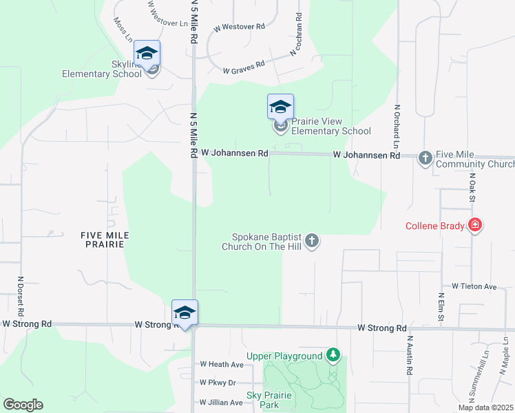 map of restaurants, bars, coffee shops, grocery stores, and more near 2621 West Johannsen Road in Spokane