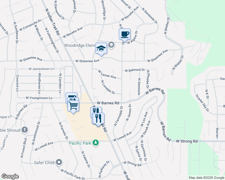 map of restaurants, bars, coffee shops, grocery stores, and more near 9216 North Londale Drive in Spokane