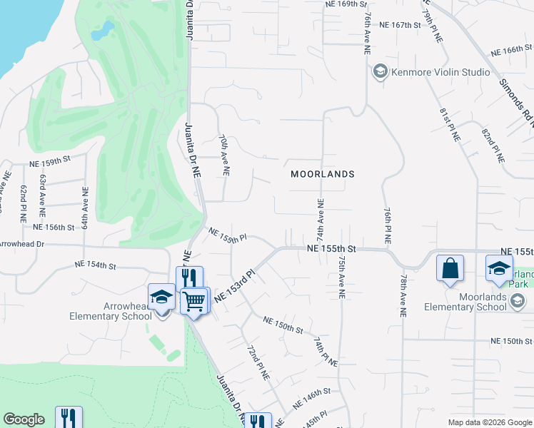 map of restaurants, bars, coffee shops, grocery stores, and more near 15605 72nd Avenue Northeast in Kenmore